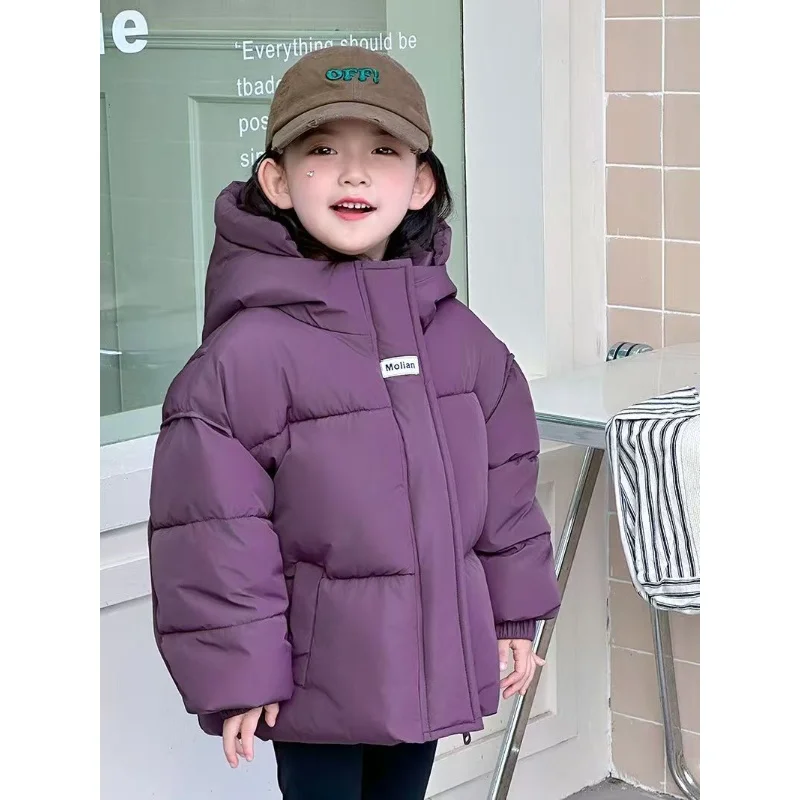 

2025 New Winter Kids Padded Jacket 3-10Y Solid Color Thicken Boys and Girls Hooded Coat Korean Version Children Bread Jacket