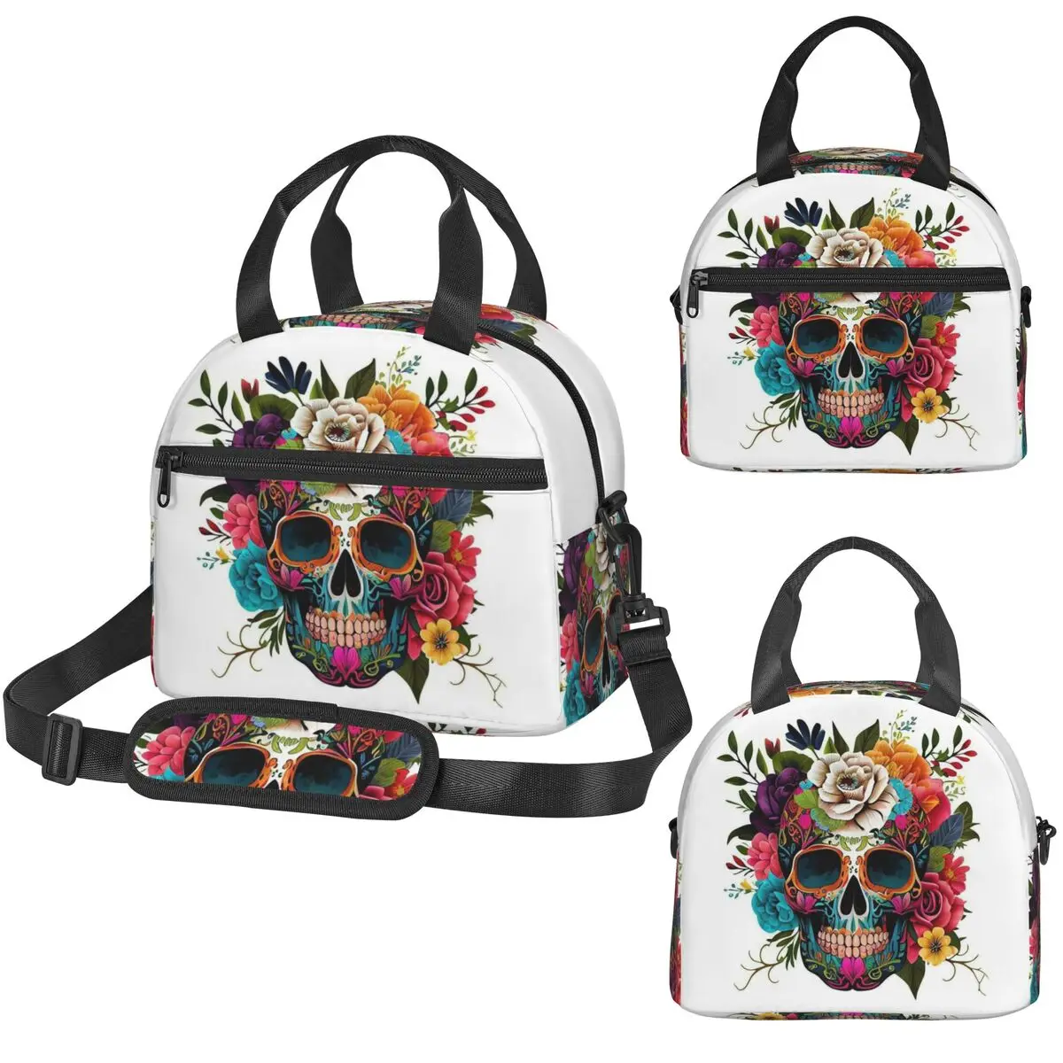 Skull Print Horror Skeleton Death Insulated Lunch Bag for Kids School Cooler Thermal Box Tote Portable Lunch Boxes