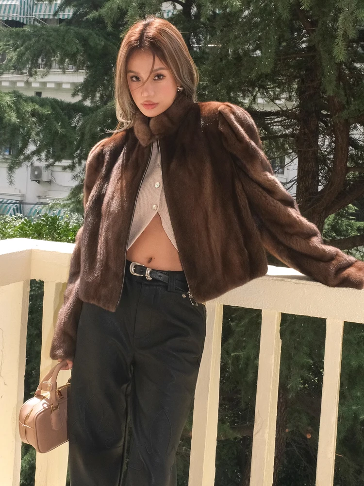 HDHOHR 2025 New100 % Real Mink Fur Coatผู้หญิงแฟชั่นEssential Natural Mink Coatสั้นหนังOuterwearฤดูหนาวเสื้อขนสัตว์