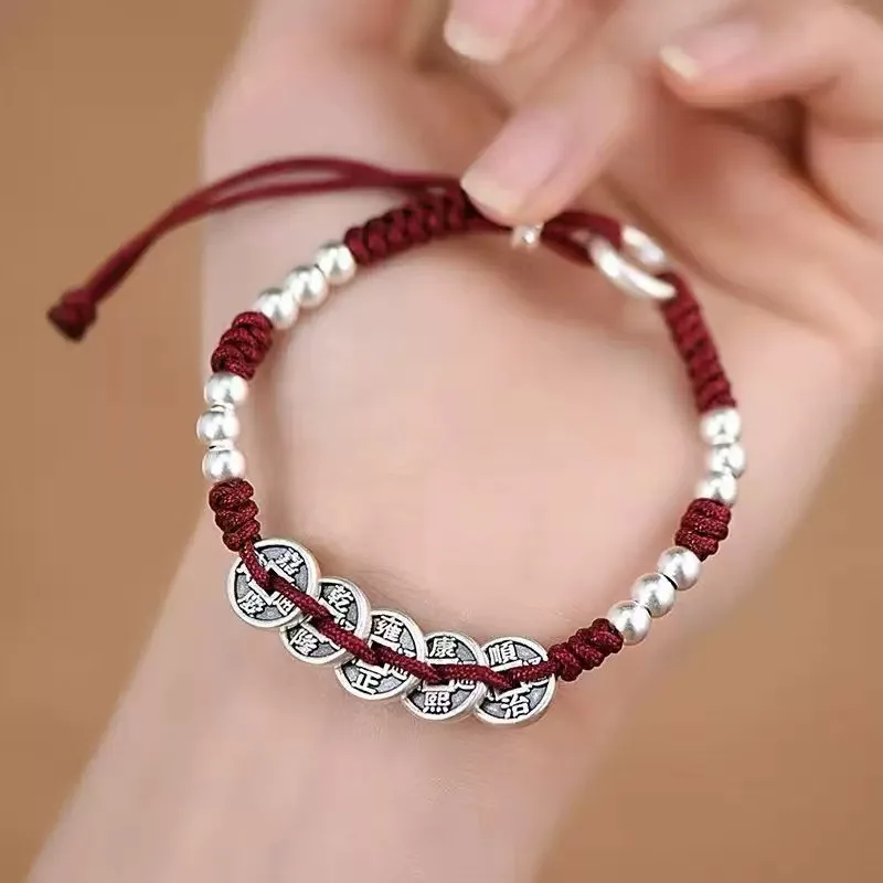 

Trendy Braided Rope Bracelet For Women Jewelry Blessing Lucky Five Emperor Coins Bracelet Female Male Hand Accessories