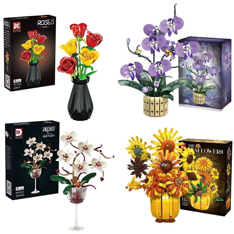 

Flowers Building Blocks Toys Sunflower Rose Bricks Kit Gift Decor Botanical Set Valentine's Day Rose Bricks Set Kids Adults