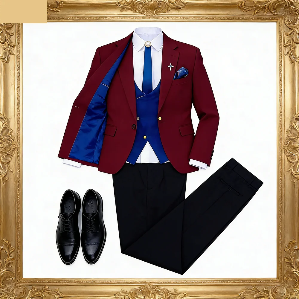 

Homens sólidos slim fit ternos formais, lapela de entalhe, um botão blazer, colete, calças, baile noivo sking, casamento, negóci