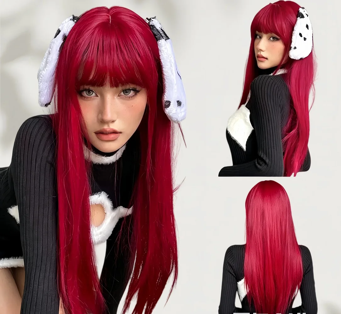 

European American Long Straight Wig with Bangs, High-Temperature Synthetic Fiber, Multi-Color Cosplay Party Daily Wig for Women