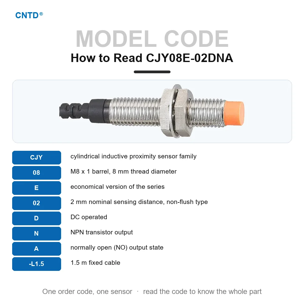M8 Inductive Proximity Sensor CJY08E-02DNA NPN NO 3-Wire Non-Flush Unshielded 2mm IP67 Metal Detection Switch DC 12-24V 1000Hz