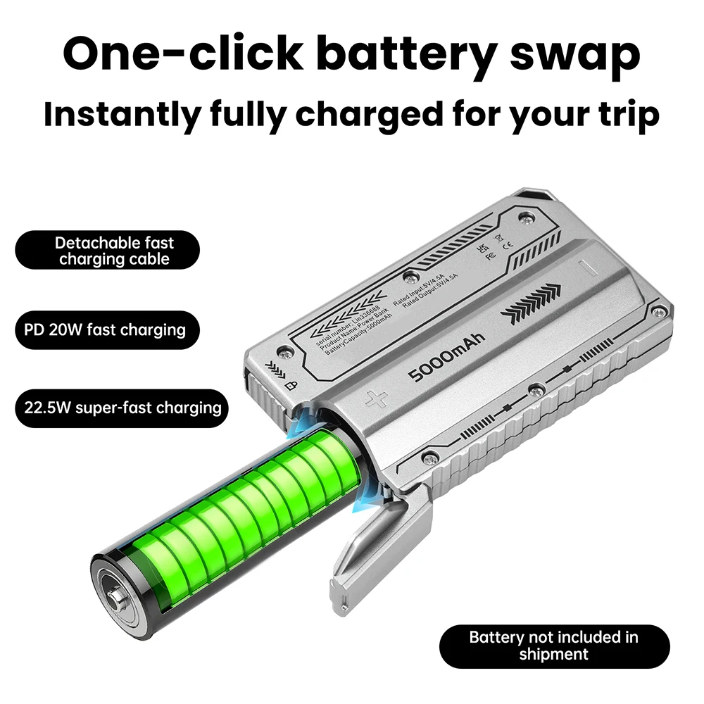 21700 Batteriehalter Powerbank-Gehäuse PD 20W Schnellladung Eingebautes Kabel Abnehmbare Powerbank DIY Batteriegehäuse – Detail 13