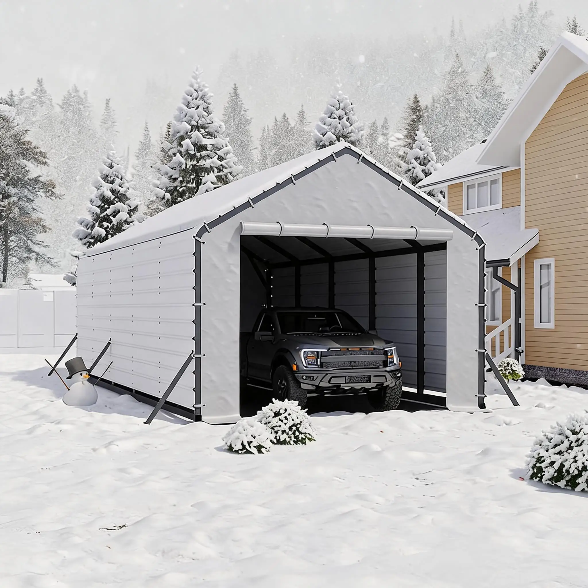 Carport Zippered Door Panels Heavy Duty Weatherproof Tarp Enclosure Set with Ball Bungees UV Resistant Universal Replacement for Metal Carport Garage Outdoor Shelter Storage Protection Canopy Enclosure Wall– White, Grey, Black