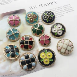 5pcs Small Clover Flower Decor Metal Plating Shank Buttons for Clothing Luxury Coat Sweater Sewing DIY Needlework accessories