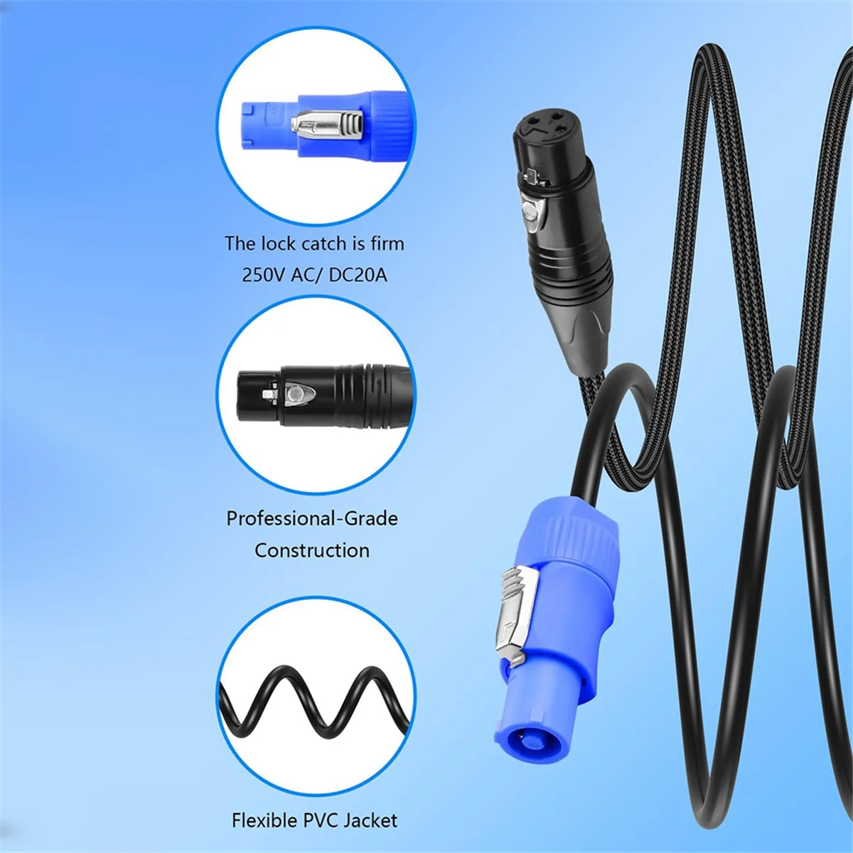 

NEW 6.6 FT DMX512 Extension Cable, AC Power DMX512 3Pin XLR Signal Combo Cables for Stage Lighting, Concerts, Events