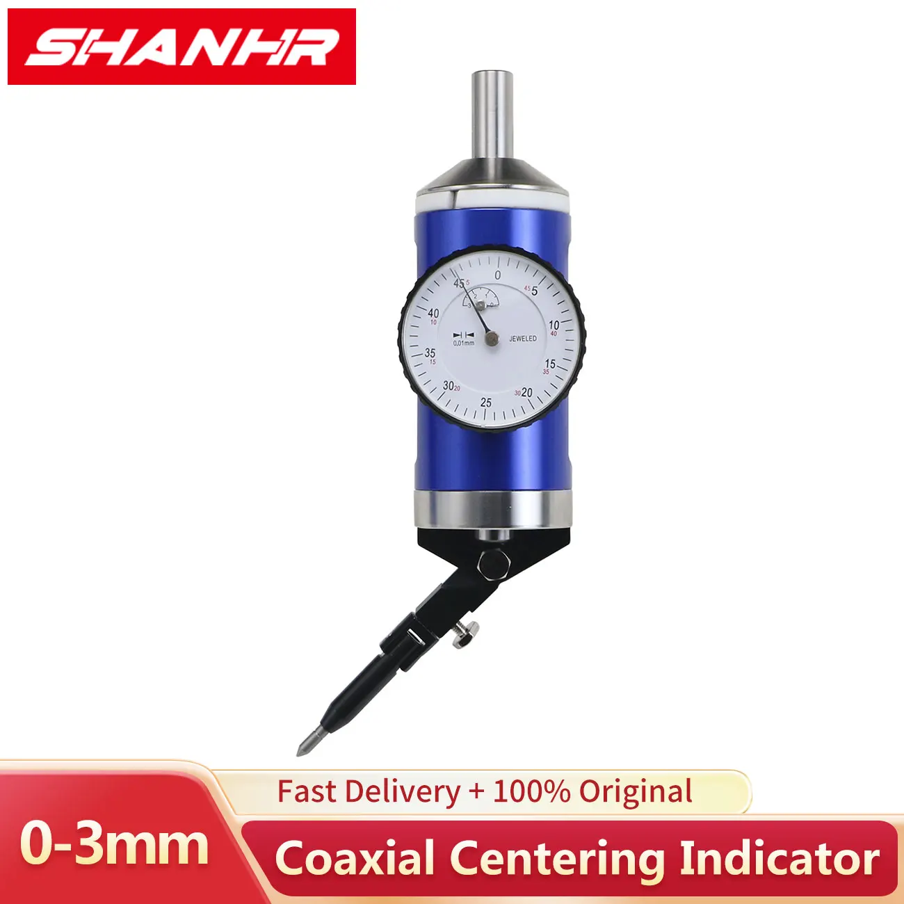 SHANHR Coaxial Centering Indicator Dial Test Complete Set 0-3mm 0.01mm With Storage Case, Milling Machine Center Test Dial Tools
