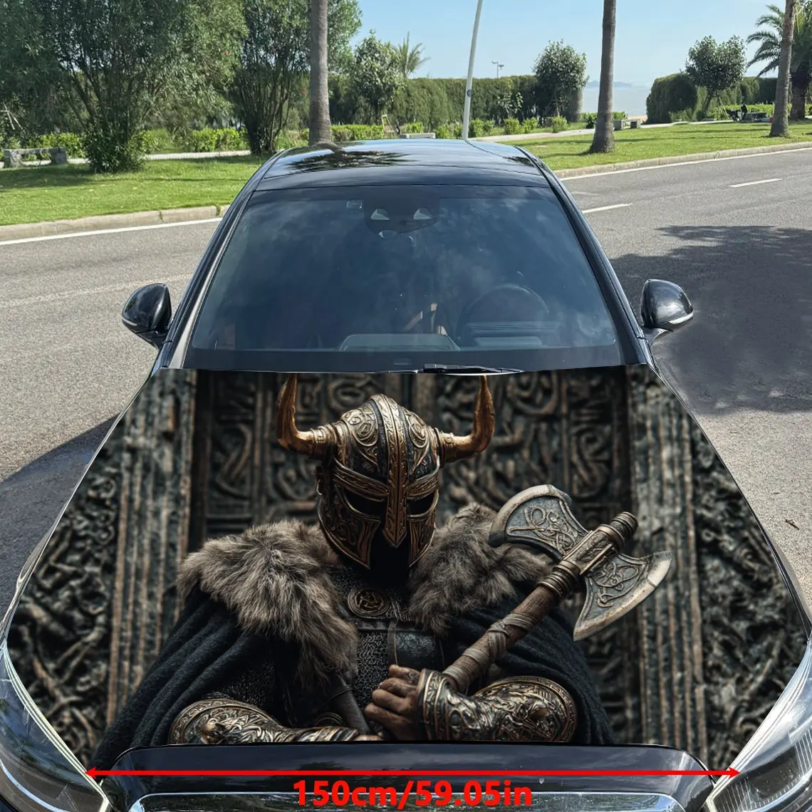 Viking Warriors Wielding Sharp Axes Car Hood Protection Stickers, Car Decoration Vinyl Packaging Stickers, Can Be Used For Decor