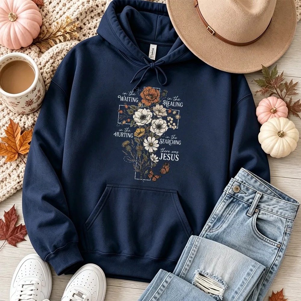 Wildflower Butterfly Jesus Faith Grafik-Kapuzenpullover, religiöser christlicher Blumenkreuz-Freizeitpullover, inspirierendes Geschenk