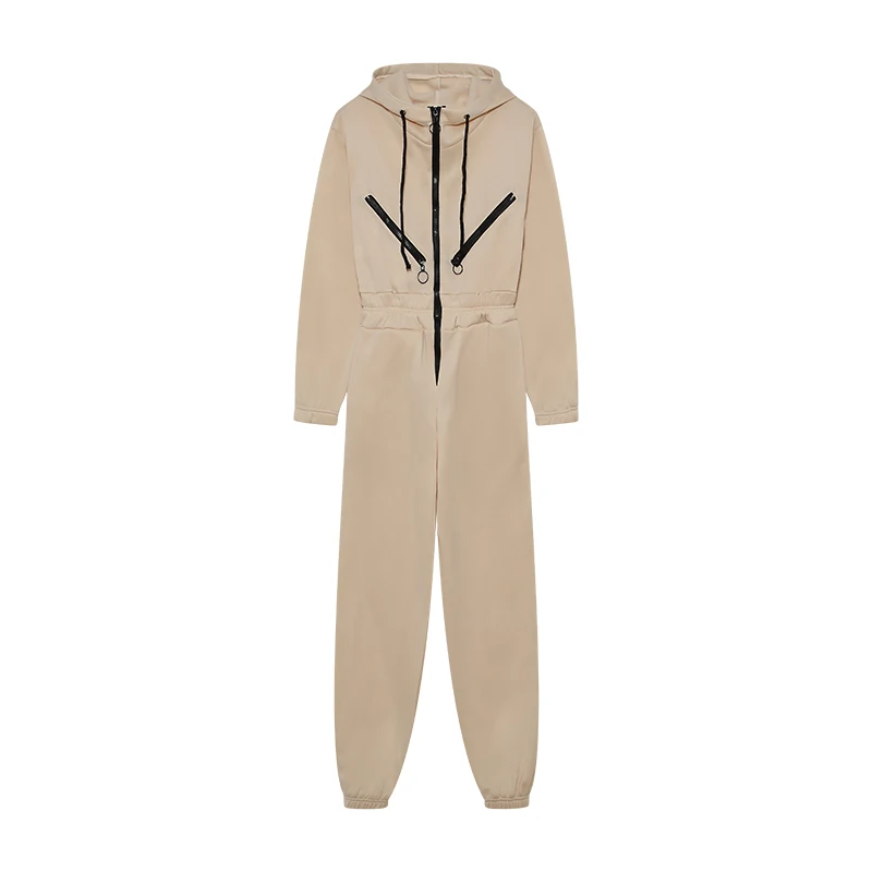 Herbstliche Einteiler-Sets: Sweatshirt-Kapuzen-Jumpsuit für Damen, lässige Sportsets, Winter-Reißverschluss-Set mit gerader Hose. – Detail 15