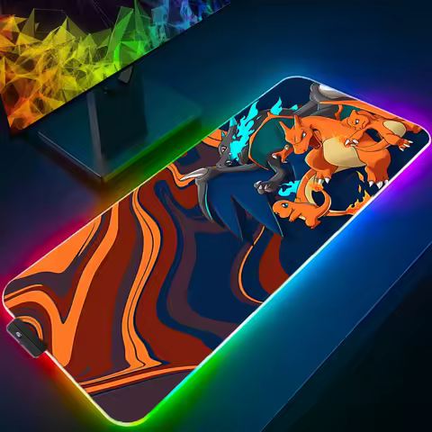 LED Light Desk Mat XXL Computer P-pokemon Eevee Mousepad Backlight Keyboard mat Table Mause Gaming Mouse Pad RGB Carpet