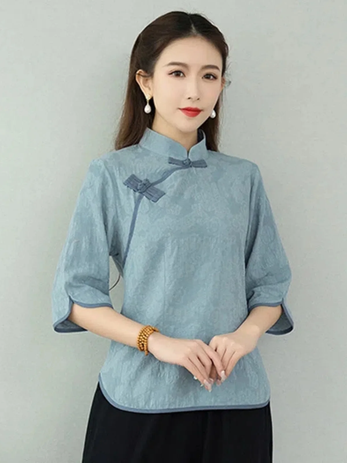 

Women's Spring Summer New Chinese Sle Cotton Linen Svel T Top Button Design Loose Fit Faionable Ethnic Sle