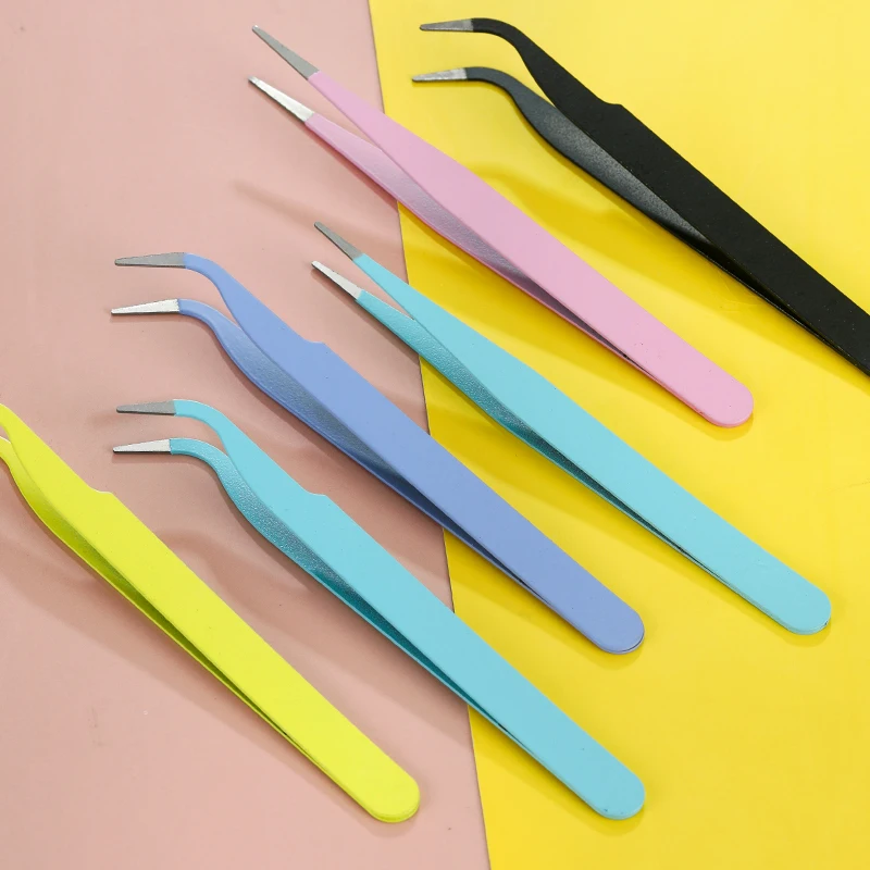 Colorful Macaron Hand Account Tweezers Stainless Steel High Elastic Thickened DIY Sticker Eyelash Clip Drill Accessories Toolset