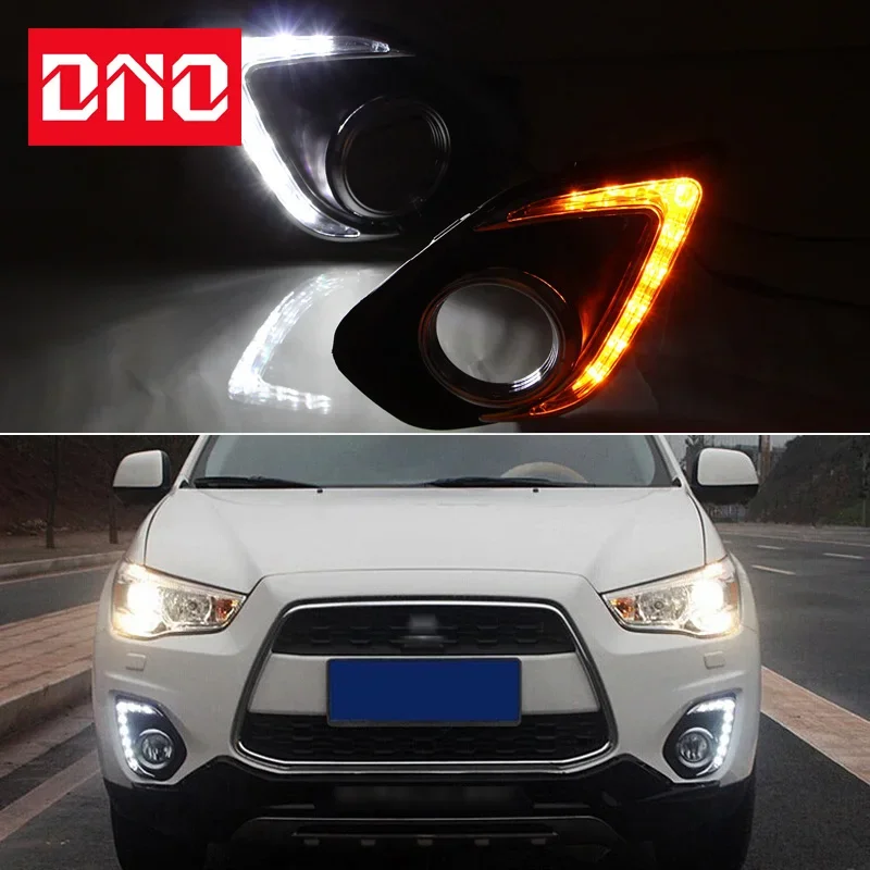 

Car LED DRL Daylights For Mitsubishi ASX RVR 2013 - 2015 Yellow Turn Signal Daytime Running Headlamps Auto Driving Lamp Foglamps