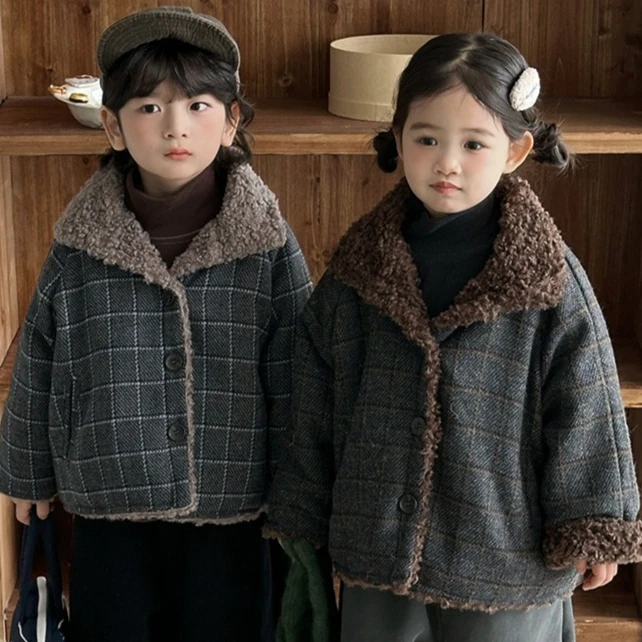 

Coat 2025 Autumn and Winter New Childrens Clothing Korean Style Boys and Girls Fashion Mori Thick Lamb Wool Coat Simple
