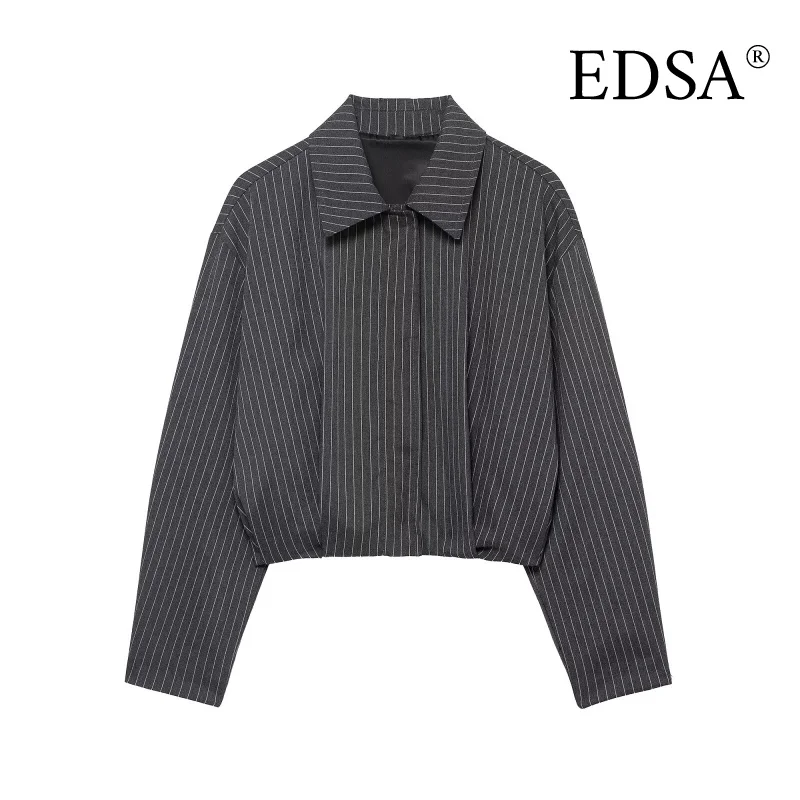 EDSA Chaqueta Bomber recortada a rayas para mujer, abrigo corto con cuello vuelto para primavera y verano, prendas de vestir exteriores