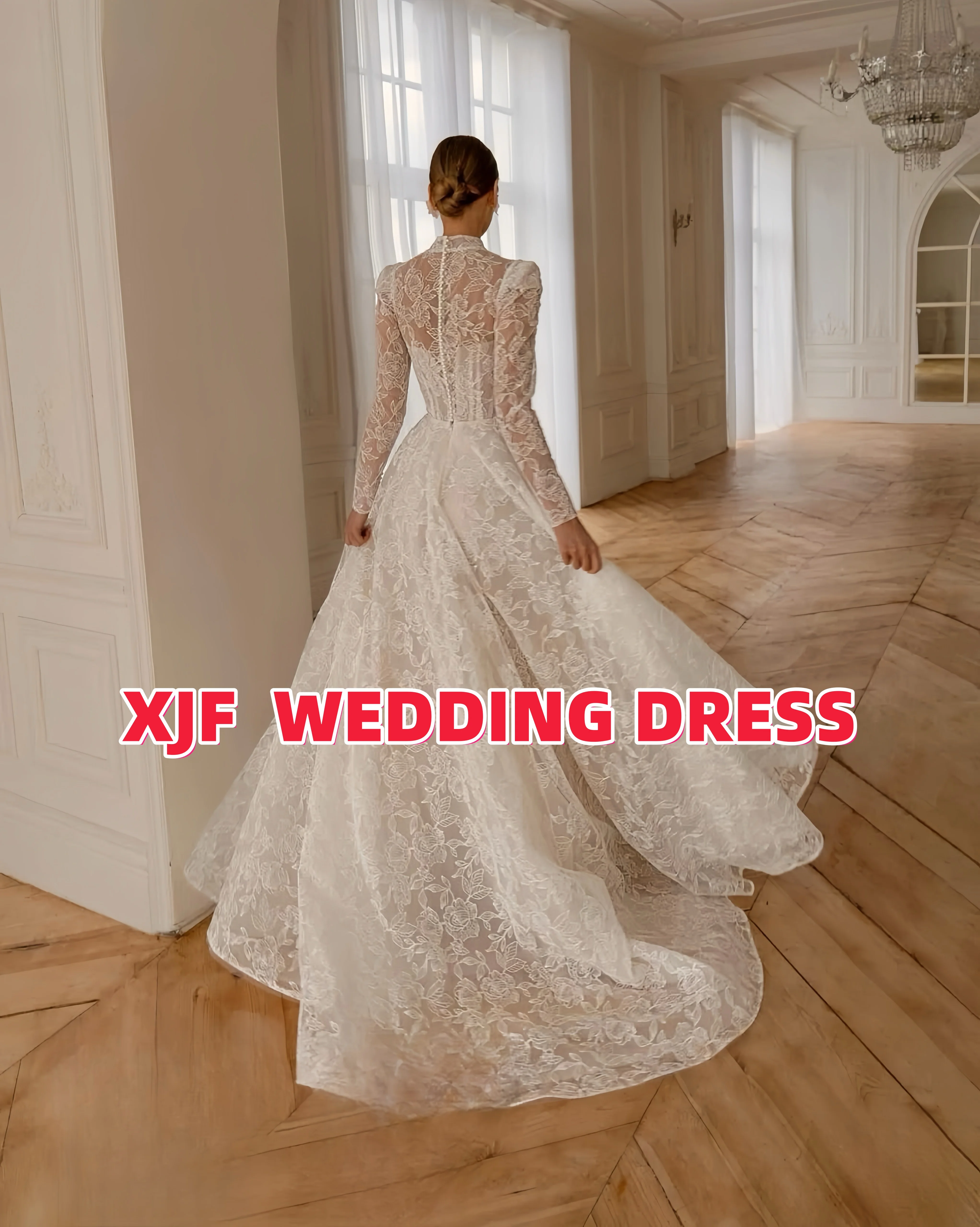 Aangepaste Prachtige trouwjurk V-hals Lange mouw kant A-LIJN robe de mariee trouwjurk vestidos de novia