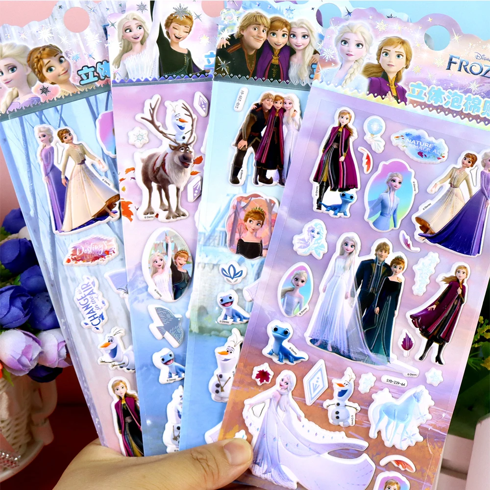 

4pcs Cute Disney Frozen Cartoon Bubble Stickers Waterproof Decorative Suitcase Phone Diary DIY Kawaii Princess Puffy Sticker Toy