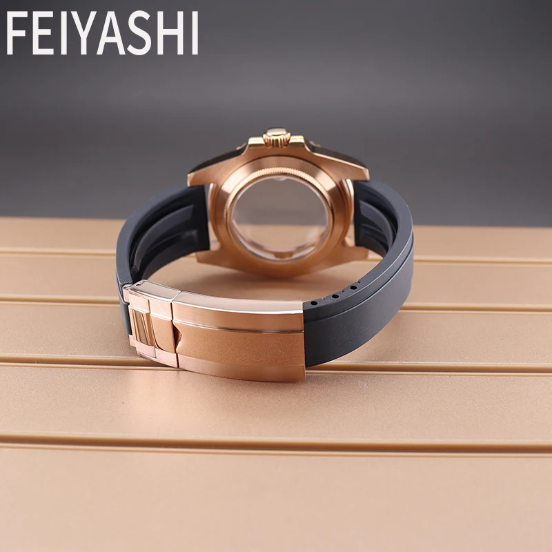 40mm Rose Gold Watch Cases Rubber Strap For Seiko NH34 NH35 NH36 NH38 Miyota 8215 Eta 2824 Movement Sapphire Glass 28.5mm Dial