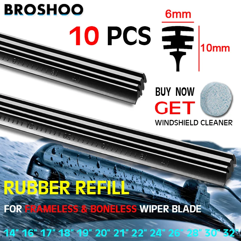 10pcs Universal Car Wiper Blade Rubber Refill Strips for Boneless Frameless Wipers 6mm 14\