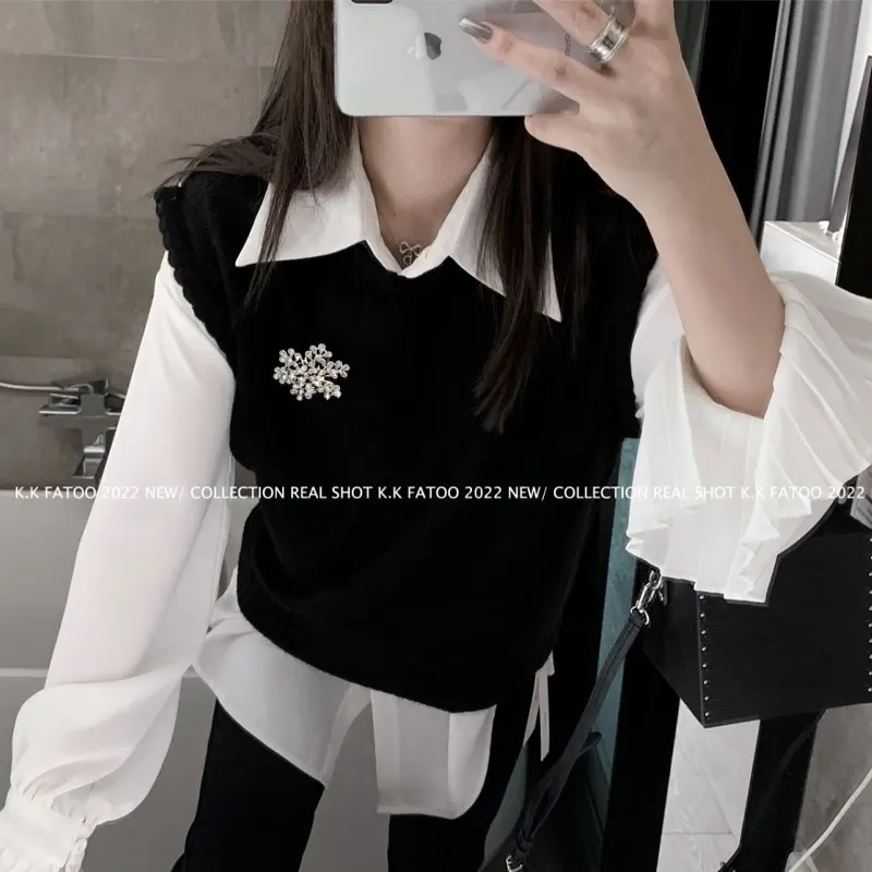 Korean Pleated Long Sleeve Blouse Commute Turn-down Collar Spring Autumn New Women\'s Clothing Solid Color All-match Casual Shirt