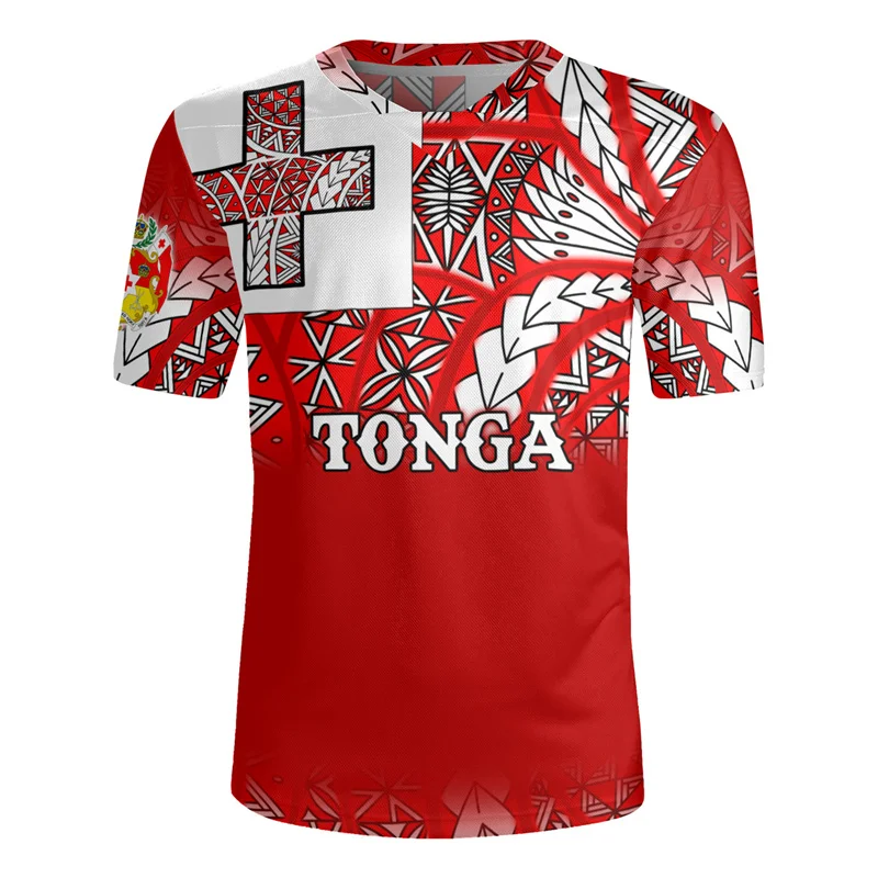 Harajuku 3D Tonga Rugby-Jersey Print V Neck T Shirt The Kingdom Of Tonga Emblem Graphic V neck T-shirts Mens Clothing Tee Shirts