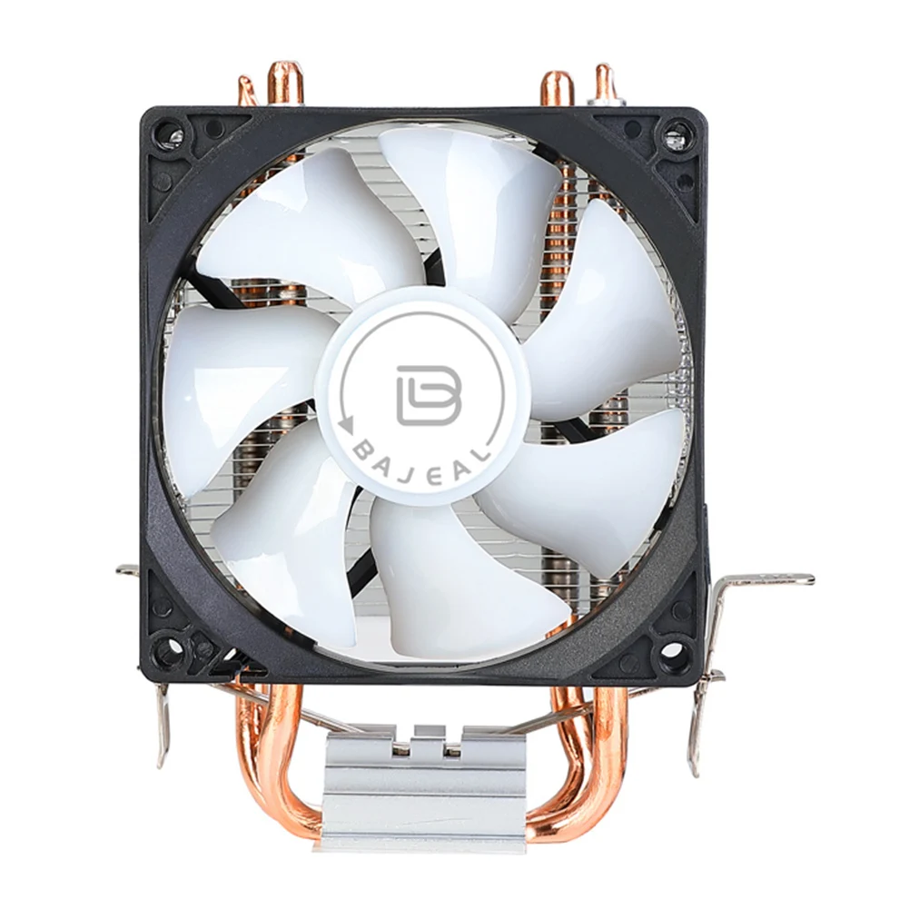 مبرد وحدة المعالجة المركزية مع أنبوبين للحرارة مروحة تبريد RGB هادئة بألوان قوس قزح 3PIN مروحة RGB صامتة لـ Intel LGA775 1150/1151/1155/1156/1200 AMD AM2