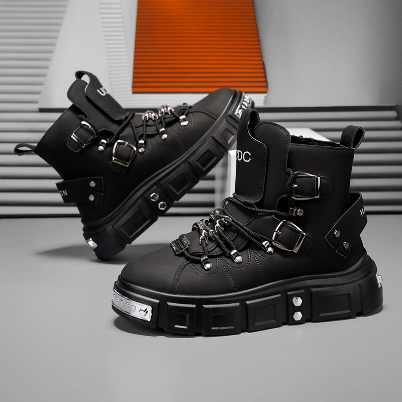 Modische Herren-High-Top-Stiefel, dicke, verschleißfeste Sohle, bequemes Innenfutter. Ideal für Outdoor-Abenteuer, Camping, Wandern. – Detail 8
