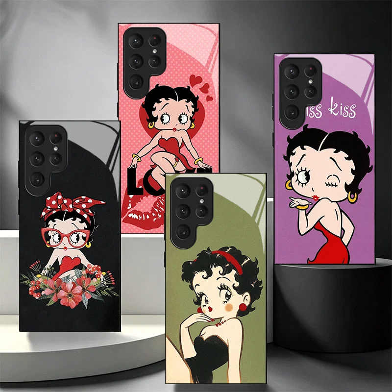 B-Bettys B-Boops Girl Glass Phone Case for Samsung Galaxy S26 S25 S24 S23 Ultra Edge S22 S21 Plus S20 FE Shockproof Cover Shell