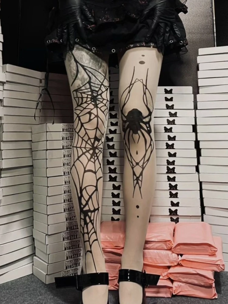 2024 New Vintage Dark Gothic Fishnet Tights Women Emo Alternative Sexy Spider Web Witch Pantyhose Y2k E-girl Cyber Punk Socks