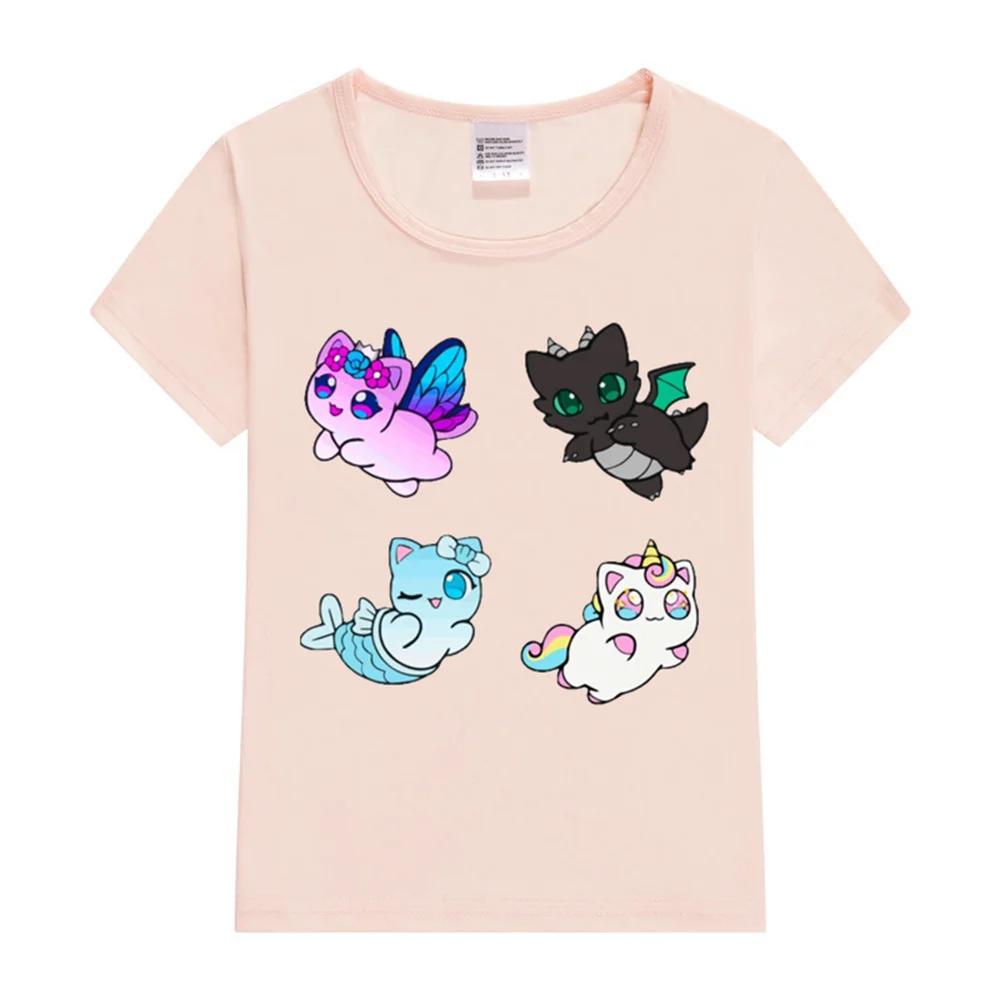 T-Shirt For Girls Anime Aphmau Squad Cat Graphic Print Tshirt Fashion Harajuku Children'S Clothing Tshirt Pink Short Sleeve Tops