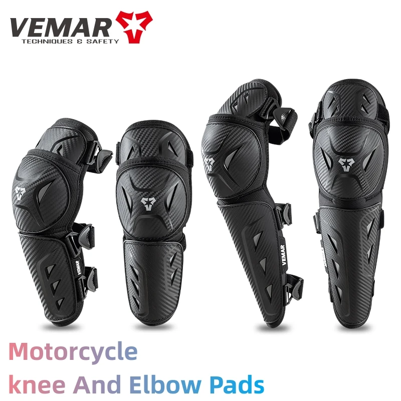 

VEMAR New Motorcycle Knee And Elbow Pads 4 Piece Set Long Protective Gear With Carbon Fiber Pattern Gear