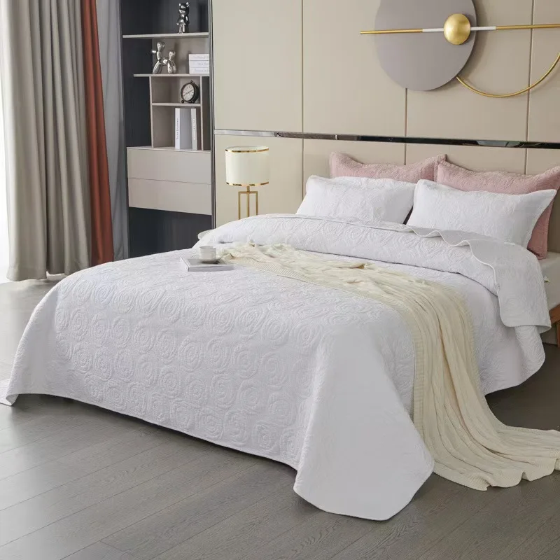 3pcs Bedspread Pure Cotton Quilted Bed Cover Queen Bedding Set Embroidery Quilt Blanket Coverlet For Double Bed Non-slip Sheet