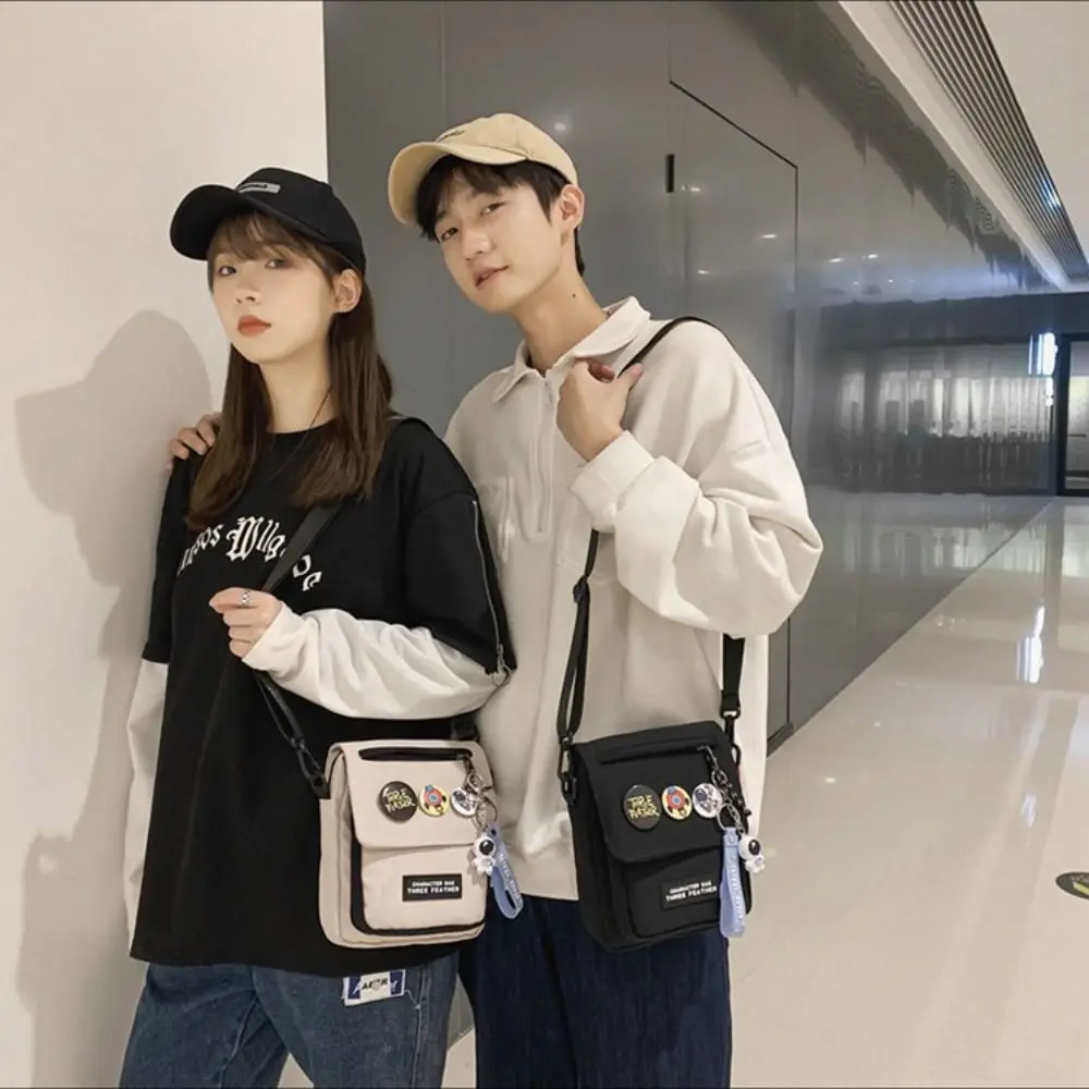 

Zipper Quick-dry Canvas Shoulder Bag Harajuku Pendant Men Crossbody Bag Zipper Pouch Solid Color Mobile Phone Pack Outdoor