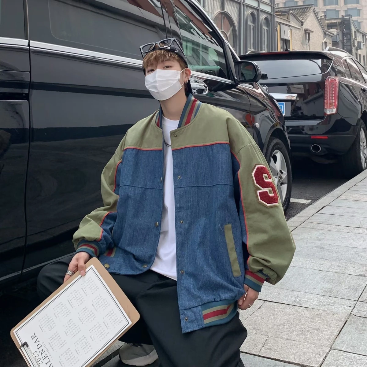 

Весенне-осенний новый мужской бейсбольный воротник, джинсовая полоска в джинсовую полоску, полотенце с буквенной вышивкой, повседневная верхняя одежда