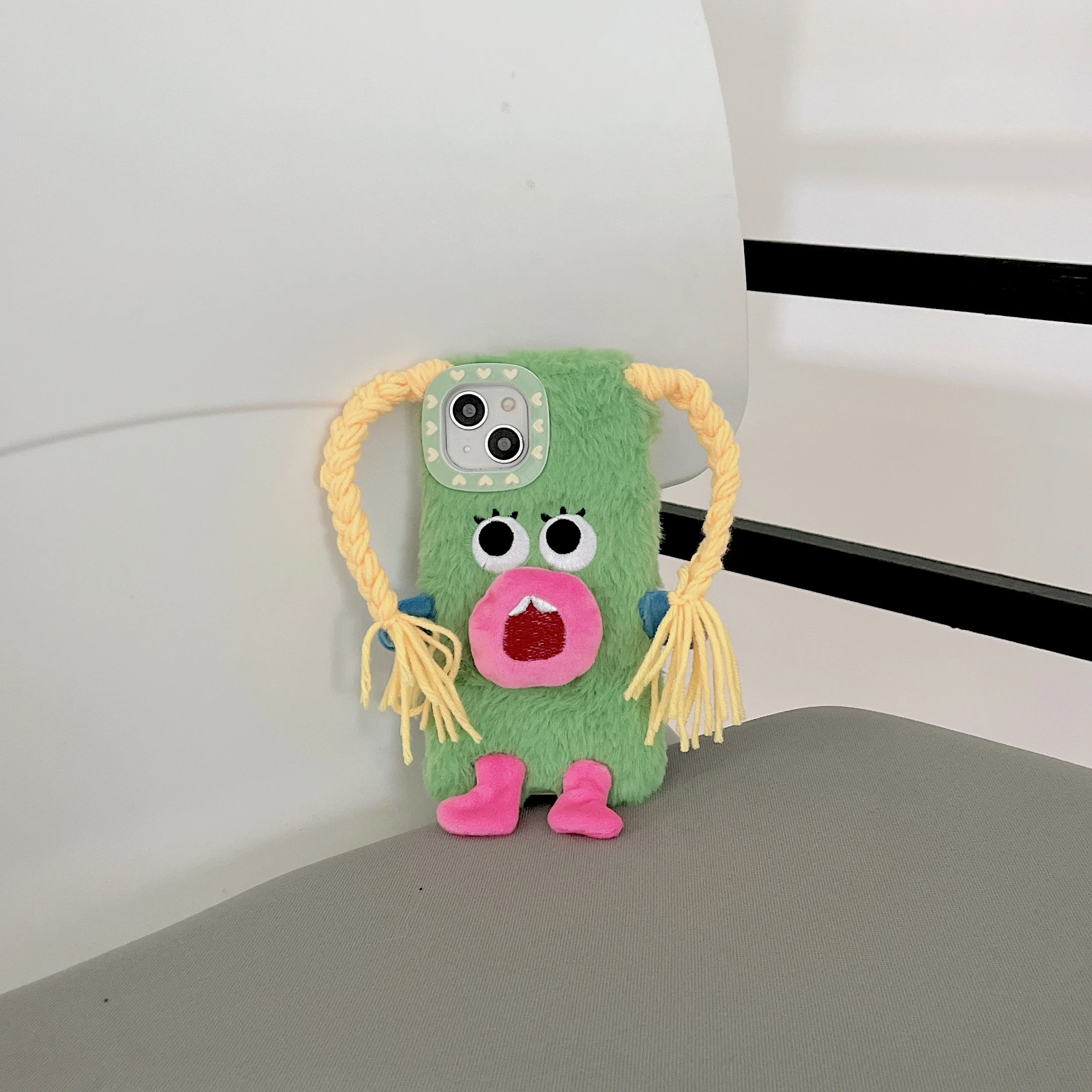 Cute Braided Girl Make Sound Phone Case For iPhone 11 12 13 14 Pro Max Soft Fur Case For iPhone15 15Pro MAX Back Cover Case