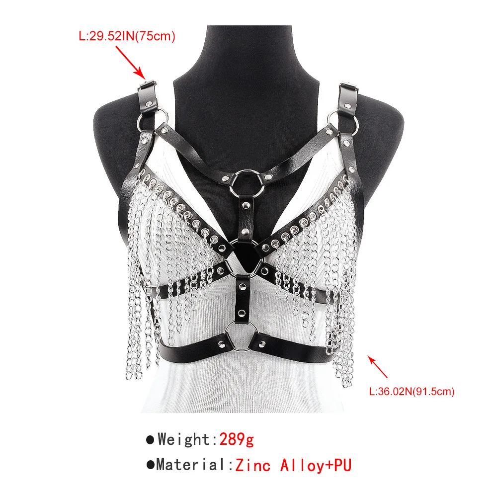 Wholesale PU Chain Tassel Rock Body Chain  Sexy Hot Bondage Drawstring Bra Accessories Female Women Beach Summer Body Jewelry