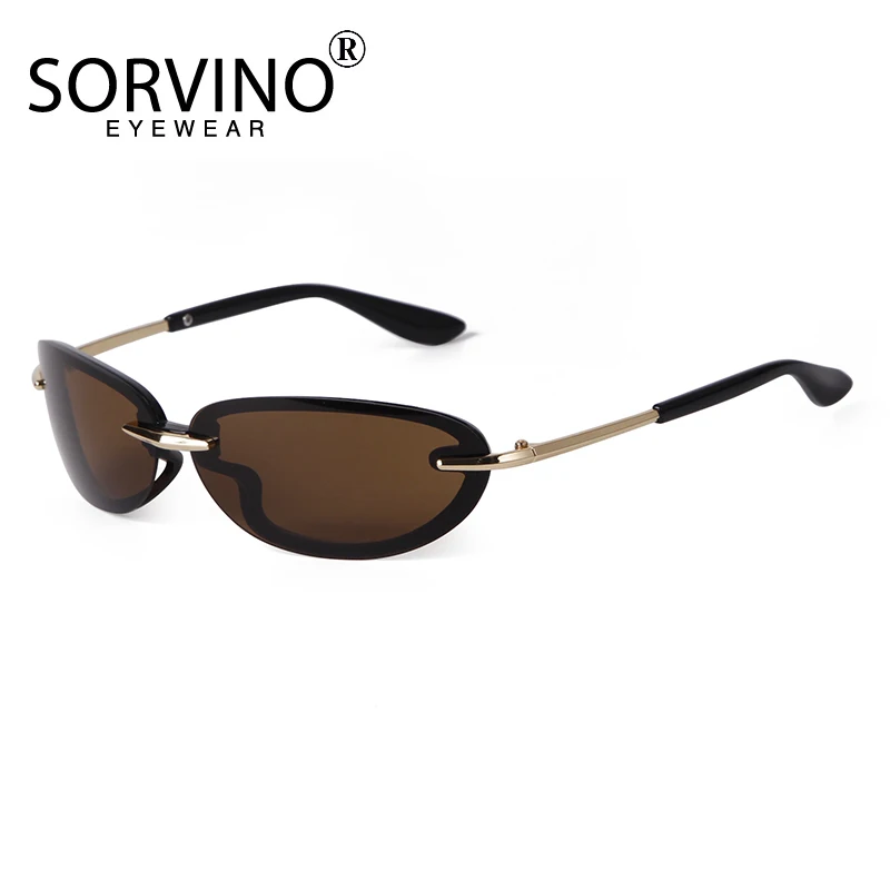 SORVINO Narrow Rectangular Sunglasses Men Summer 2024 Orange Silver Black Rimless Sun Glasses for Women Small Face Hot Selling