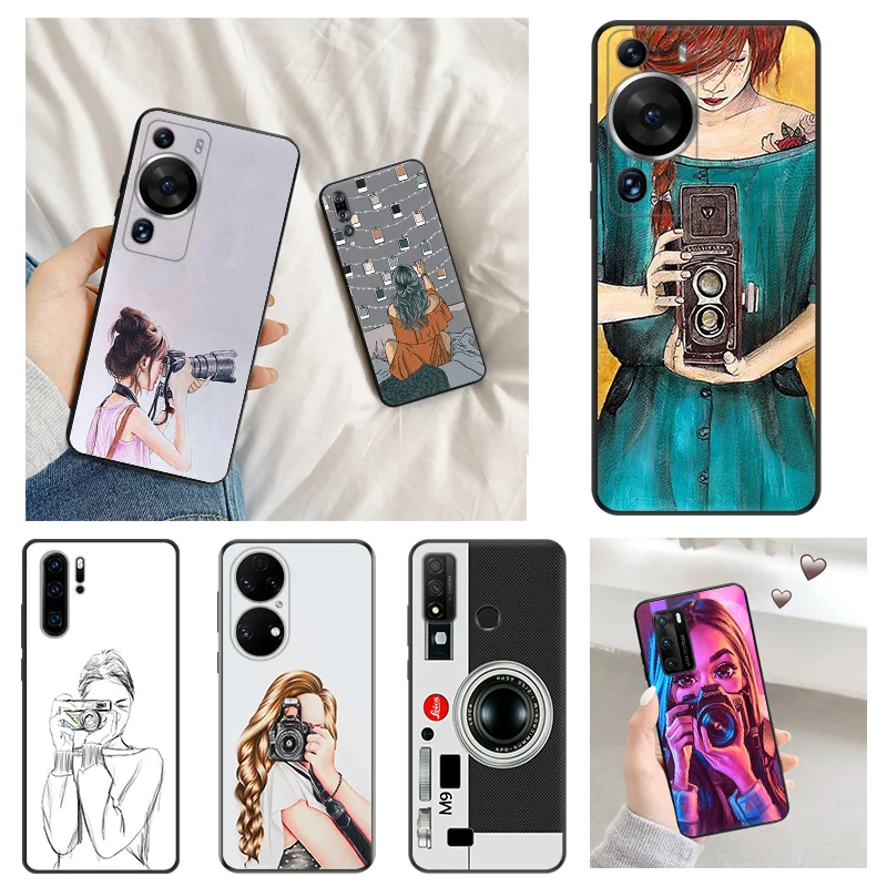 Matte Phone Case for Huawei P20 Pro P Smart P40 P30 Lite Moto G30 G31 G200 One Fusion Camera Girl Soft Black Case Funda Shell