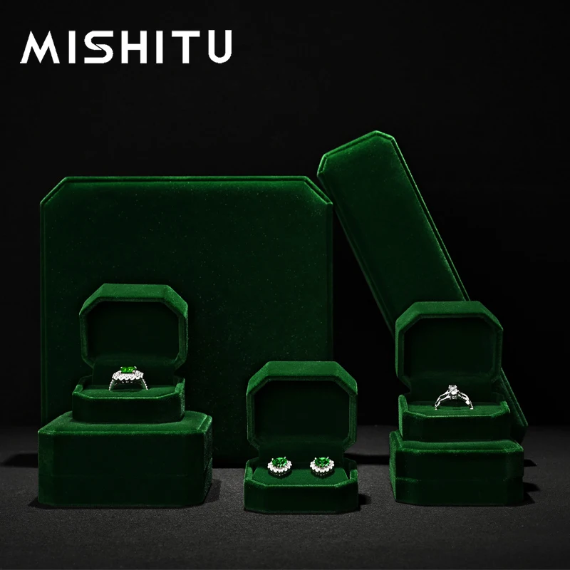 MISHITU Velvet Jewelry Box Ring Box Green High-quality Ring Earring Bracelet Necklace Box Jewelry Organizer Case Customizable