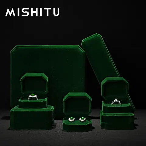 MISHITU Velvet Jewelry Box Ring Box Green High-quality Ring Earring Bracelet Necklace Box Jewelry Organizer Case Customizable