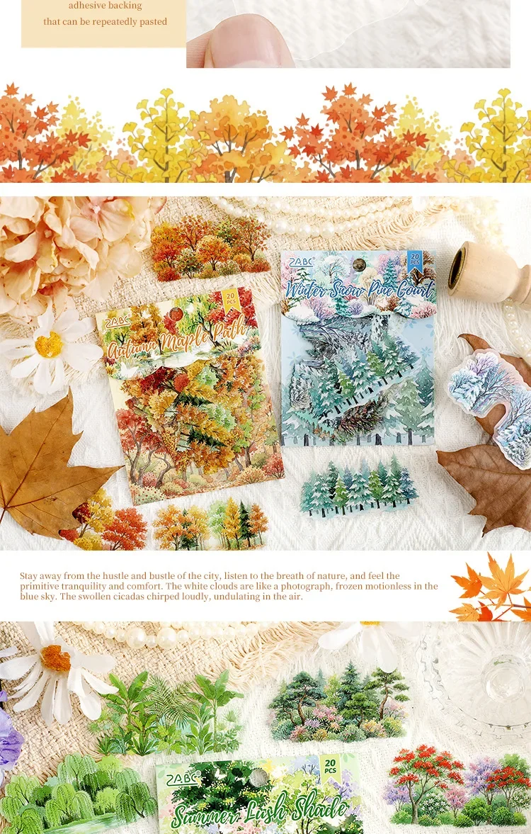 JIANWU Vintage Seasons Forest Tree Landscape Material Collage Scrapbooking PET Sticker Creative DIY Journal Stationery