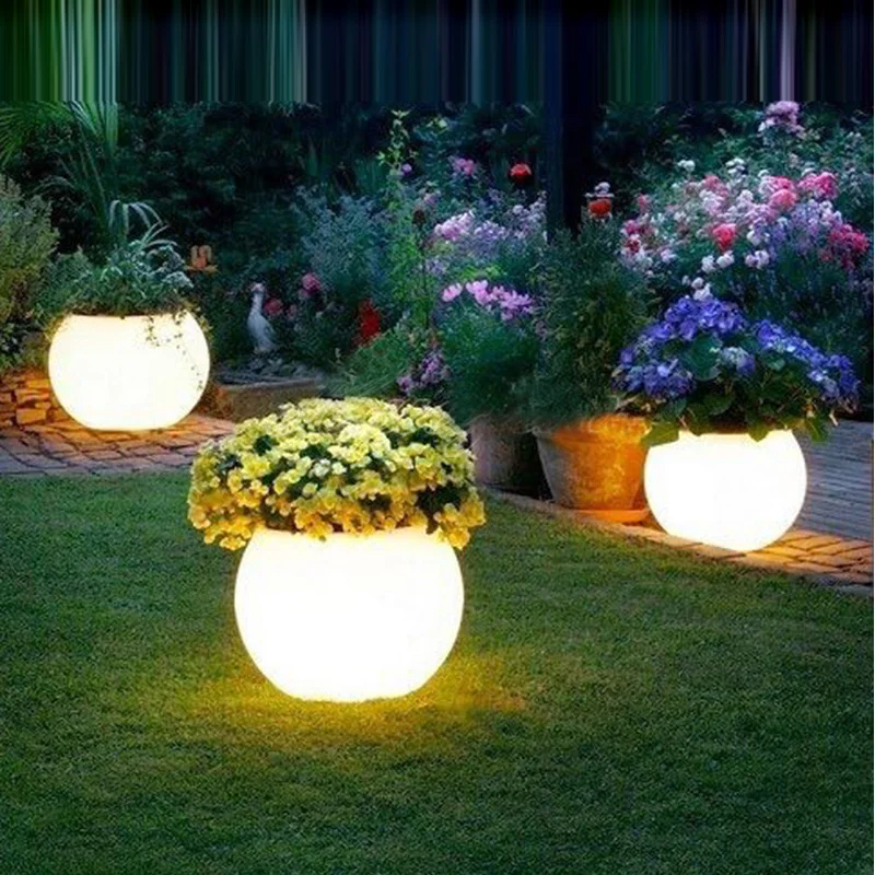 REAQ Drum-Shaped LED Floor Boughpot Luxury Decorative Lights Garden Supplies PE Plastic Flowerpots Hotel Garden Villa Decor