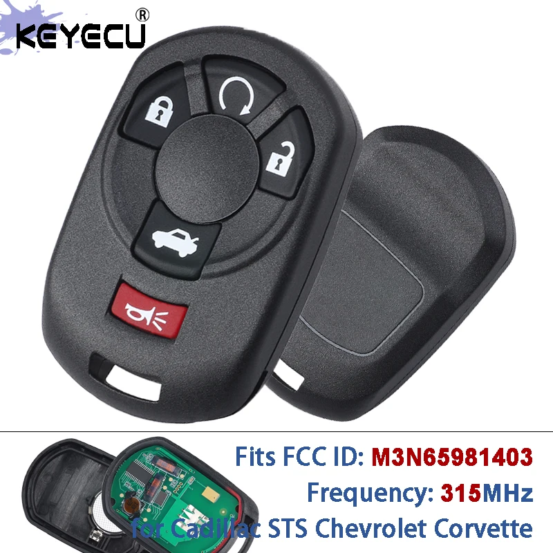 KEYECU M3N65981403 15212383 15212382 315MHz Remote Key & Shell 5Button With Panic for Cadillac STS Chevrolet Corvette 2005-2007