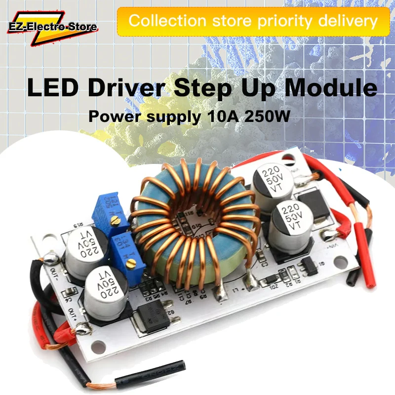 Convertidor de refuerzo de DC-DC, fuente de alimentación móvil de corriente constante, módulo elevador de controlador LED de 10A y 250W