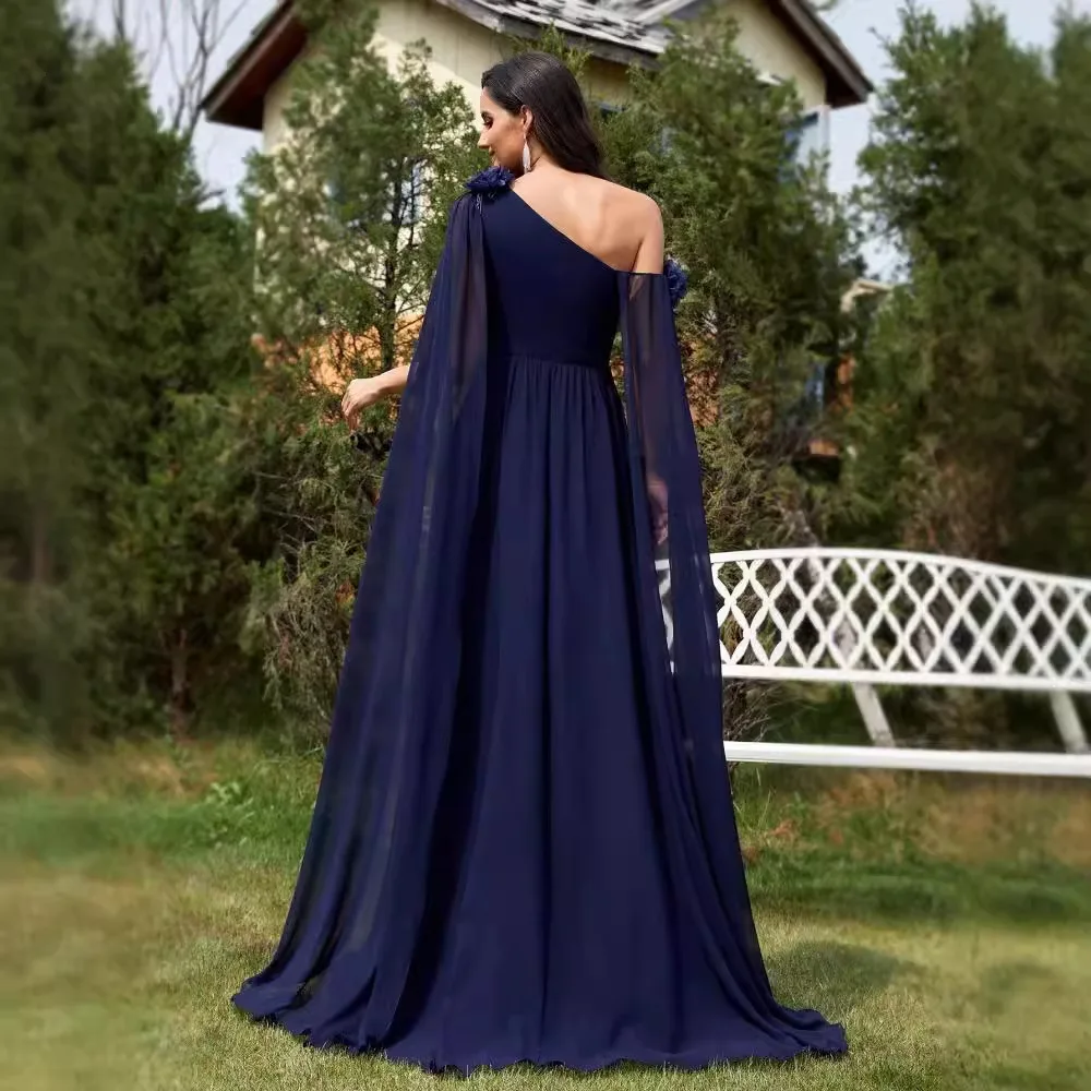

New Blue Chiffon Sa Dr Slim Fit Mermaid Evening Gown Maid of Dr One oulder Sle Synthetic Fiber Summer 2024