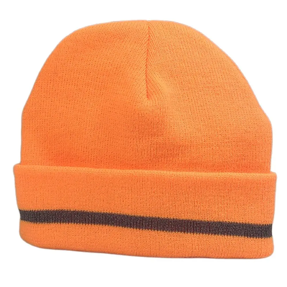 Bright Color Fireman Reflective Beanie Winter Safety Night Running Knitted Hat Warm Cuffed Hat Neon Yellow Orange Black