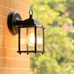 Outdoor Wall Light Fixtures Retro Porch Lamp Exterior Nighting Sconce for House Front Door Garage Patio Metal Glass E27